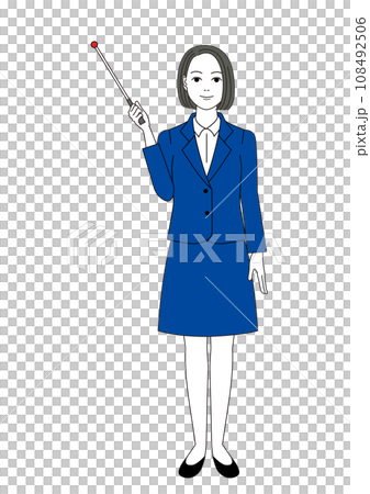 指示棒を持っているスーツ姿の女性　全身 108492506