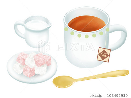 紅茶とかわいい角砂糖のイラスト 108492939
