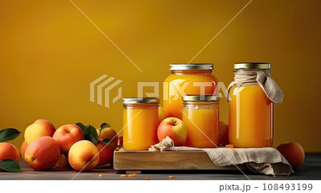 Homemade delicious canned apple compote with juice in glass jar. 108493199