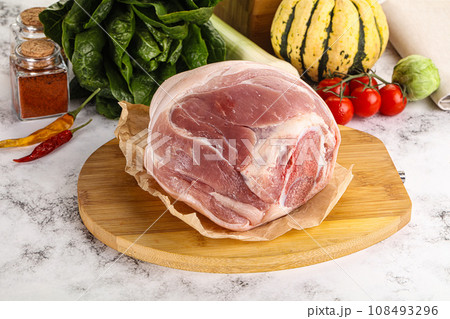 Uncooked raw pork knuckle with spices Uncooked raw pork knuckle with spices 108493296