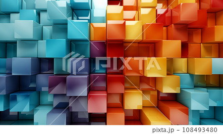 色とりどりのプラスチックブロックで構成されたジオメトリックな背景