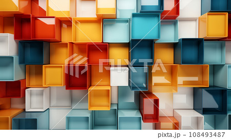 色とりどりのプラスチックブロックで構成されたジオメトリックな背景