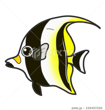 黄色と黒の背びれが長いが可愛いツノダシという熱帯魚のイラスト 黄色と黒の背びれが長いが可愛いツノダシという熱帯魚のイラスト 108493560