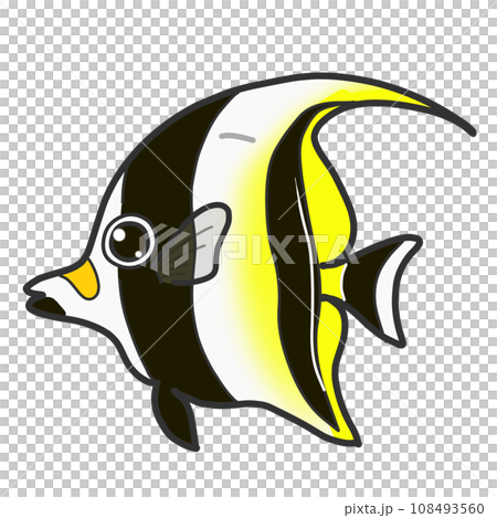 黄色と黒の背びれが長いが可愛いツノダシという熱帯魚のイラスト 黄色と黒の背びれが長いが可愛いツノダシという熱帯魚のイラスト 108493560