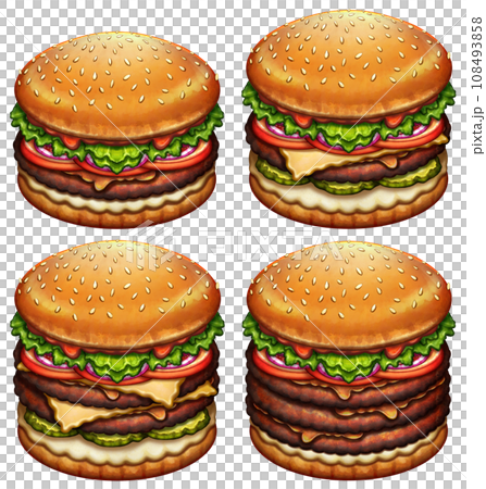 Set of beef burgers on a transparent background 108493858