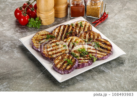 Grilled eggplant slices with cilantro 108493983