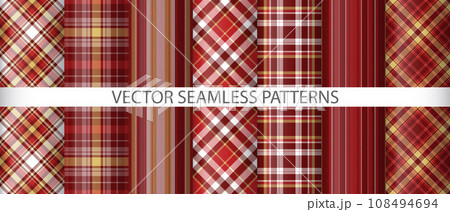 Set vector seamless fabric. Check textile tartan. Pattern texture background plaid. 108494694