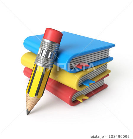 Three cartoon notebooks and pencil 3D 108496095