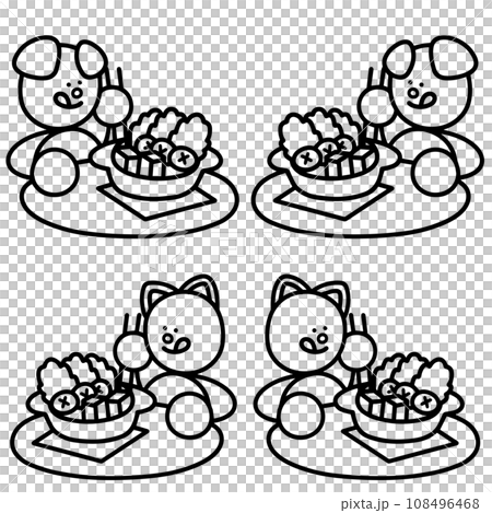 狗和貓吃火鍋食品的線條畫集 — 狗和貓 狗和貓吃火鍋食品的線條畫集 — 狗和貓 108496468