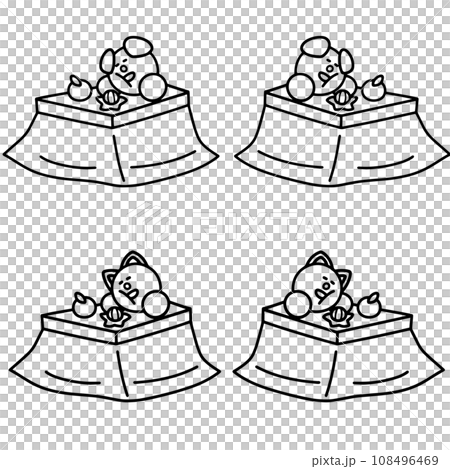 狗和貓在被爐小睡的線條畫集 狗和貓在被爐小睡的線條畫集 108496469