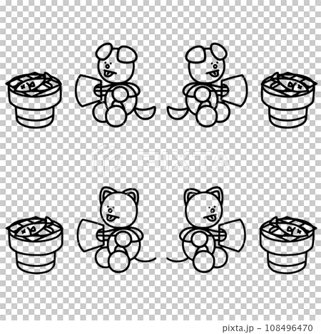 在木炭烤架上烤魚的狗和貓的線條畫集 在木炭烤架上烤魚的狗和貓的線條畫集 108496470