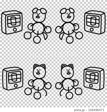 狗和貓在爐子上熱身的線條畫集 — 狗和貓 狗和貓在爐子上熱身的線條畫集 — 狗和貓 108496471