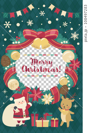 クリスマスリースのイラスト緑背景_縦4 108497283