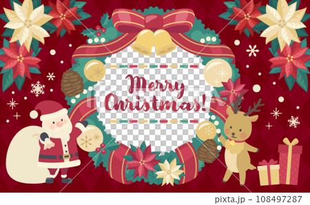 クリスマスリースのイラスト赤背景_横3 108497287