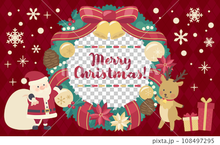 Christmas wreath illustration red background_horizontal 1 108497295