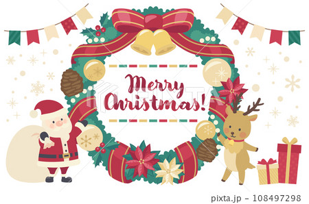 クリスマスリースのイラスト_横4 108497298