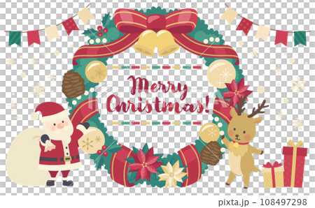 クリスマスリースのイラスト_横4 108497298