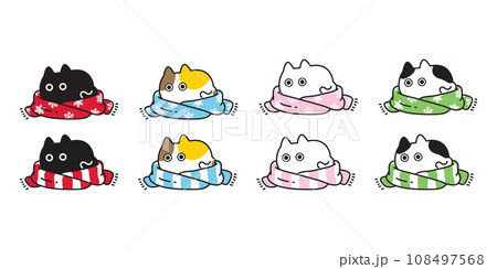 cat vector christmas scarf icon santa claus kitten calico neko striped snowflake pet cartoon character symbol tattoo stamp illustration clip art isolated design 108497568