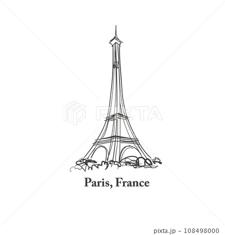 Paris line art icon over white background. Paris sketch doodle drawn sign with park stree trees and Eiffel tower landmark. Travel France icon Paris line art icon over white background. Paris sketch doodle drawn sign with park stree trees and Eiffel tower landmark. Travel France icon 108498000