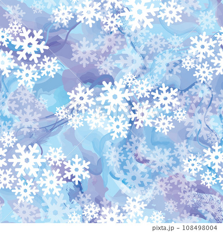 Winter snow seamless pattern. Bright winter season holiday style. Flowing wavy snowy clouds. Modern background for festive christmas graphics. 108498004