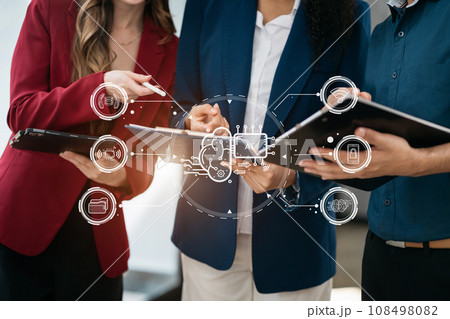 Digital transformation technology strategy, Person using laptop, tablet and smartphone with of things. Digital transformation technology strategy, Person using laptop, tablet and smartphone with of things. 108498082