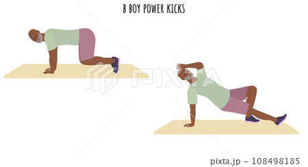 Senior man doing b boy power kicks exercise 108498185