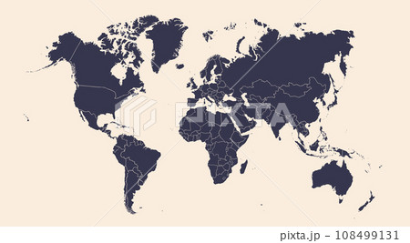 World map silhouette with countries 108499131