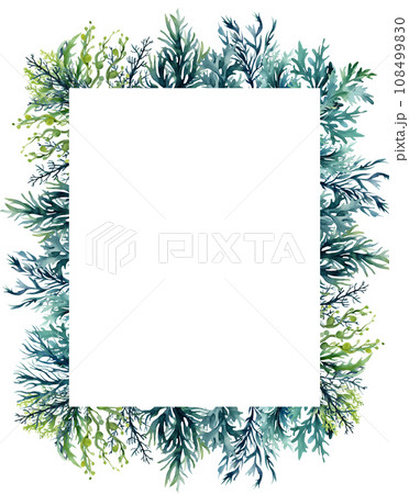 Seaweed underwater plants. Green Laminaria watercolor illustartion. Nautical frame 108499830