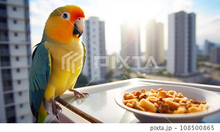 Apartment life is enriched with a loving lovebird. 108500865