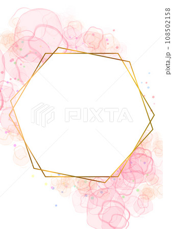 ピンクのアルコールインクアートと金の六角形フレーム 108502158