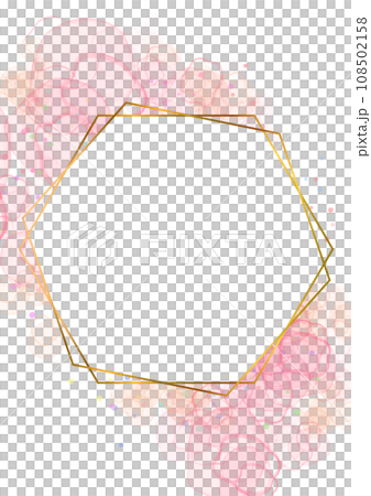 粉紅色酒精墨水藝術與金色六角形框架 108502158