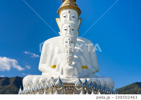 Wat Phra That Pha Kaew, Phetchabun is one of the top Thailand famous temples with a huge five white jade buddhas layered statue sitting on the big lotus, called The Sanctuary of the Five Buddhas. Wat Phra That Pha Kaew, Phetchabun is one of the top Thailand famous temples with a huge five white jade buddhas layered statue sitting on the big lotus, called The Sanctuary of the Five Buddhas. 108502463