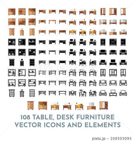 108 Vector Table Desk Furniture Elements and Icons Pack 108503093