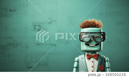 Robot teacher on the chalkboard  background 108503228