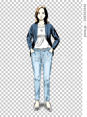 ポケットに手を入れて立つ女性の全身像 108503448