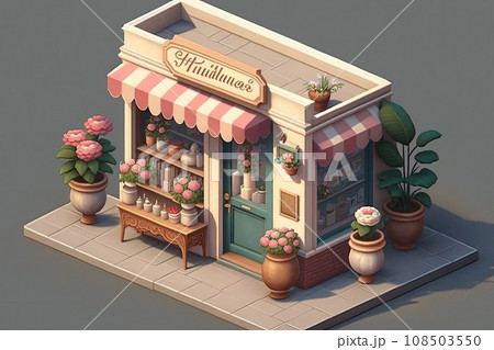 Flower shop isometric. Small cute building concept. 108503550