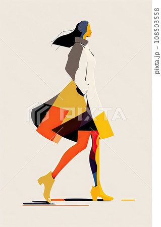 Silhouette of a girl in motion. Women's walk gor Defile. 108503558