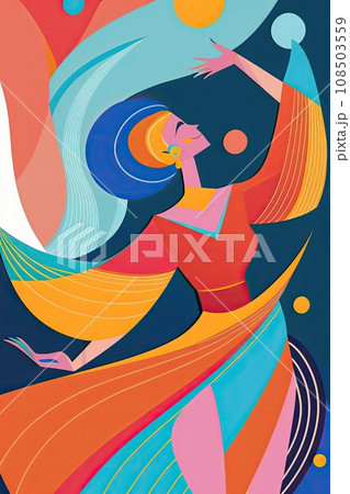 Silhouette of expressive girl dancing modern dance styles. Dancers colorful flat style art. 108503559