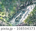 Waterfall Mountain Nature Hand drawn Watercolor Painting 108504373