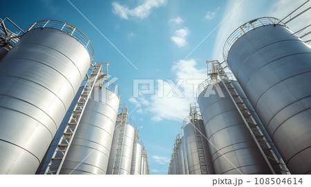 Silver oil tank in the blue sky background 108504614