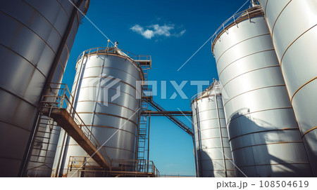 Silver oil tank in the blue sky background 108504619