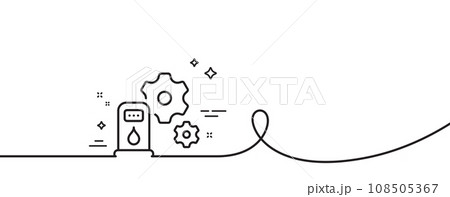 Filling station line icon. Continuous one line with curl. Petrol or gas station maintenance sign. Diesel fuel symbol. Filling station single outline ribbon. Loop curve pattern. Vector 108505367
