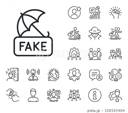 Protection from propaganda sign. Specialist, doctor and job competition outline icons. Fake news line icon. Umbrella protect symbol. Fake news line sign. Avatar placeholder, spy headshot icon. Vector Protection from propaganda sign. Specialist, doctor and job competition outline icons. Fake news line icon. Umbrella protect symbol. Fake news line sign. Avatar placeholder, spy headshot icon. Vector 108505404