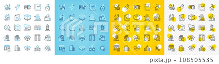 Vector icons set of Radiator, Box size and Petrol station line icons pack for web with Square meter, Opened box, Innovation outline icon. Home, Car charging, Lighthouse pictogram. Vector Vector icons set of Radiator, Box size and Petrol station line icons pack for web with Square meter, Opened box, Innovation outline icon. Home, Car charging, Lighthouse pictogram. Vector 108505535