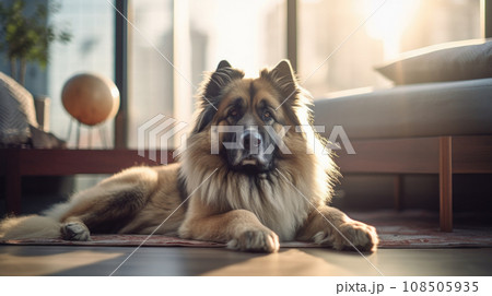 Responsible pet owner, stylish home, happy dog. 108505935