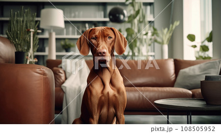 Dog-friendly living room adorned with well-maintained furnishings 108505952