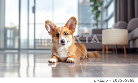 A tidy apartment corridor leads to a peaceful pet-friendly living space 108505969