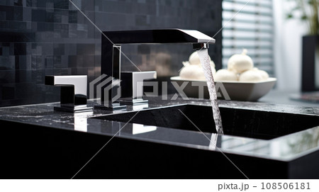Eco-conscious flow. A faucet and cascading water, a powerful save water reminder for environmental awareness 108506181