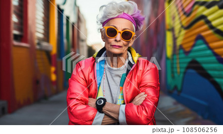 Embracing the spirit of the 90s in a chic portrait. 108506256