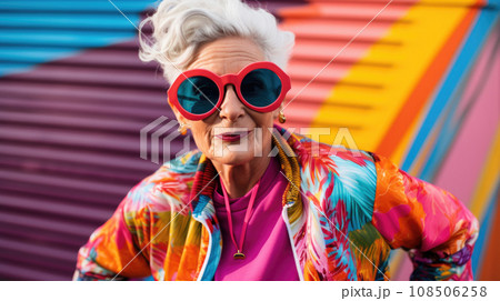 A woman's portrait in 90s style, a fusion of hip-hop, flannel, and vibrant colors 108506258